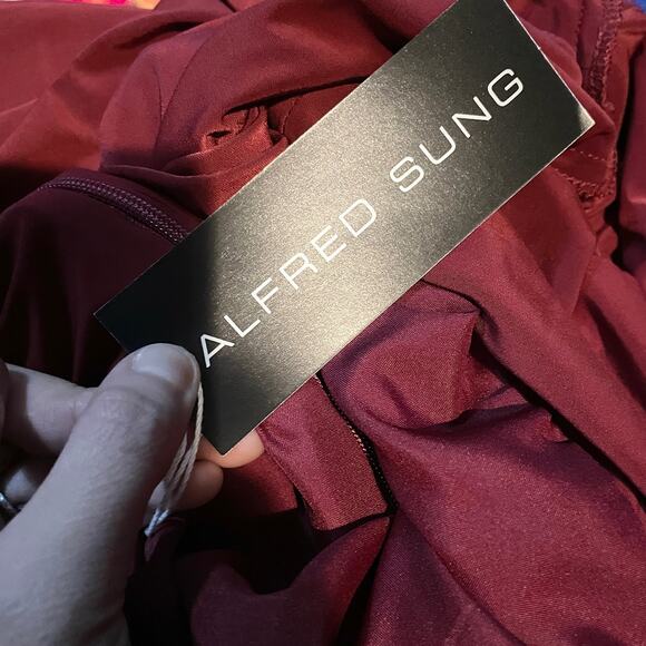 Alfred Sung Jersey Mikado Gown Dress Womens 4 Burgundy Formal Holiday Gala - Picture 12 of 13